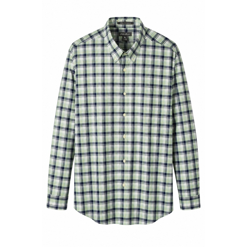 Eddie Bauer Mens T3XL Tall Green Navy Plaid‎ Shirt Wrinkle Free 100% Cotton